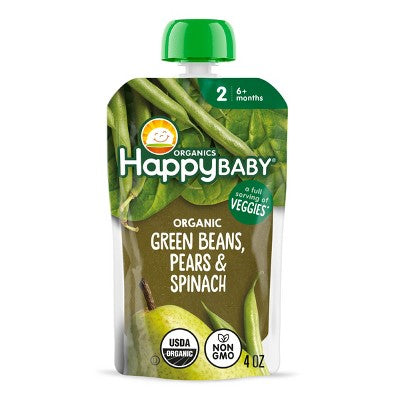Happy Baby Organic Green Beans, Spinach & Pears Baby Food Pouch - 4oz