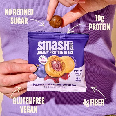 Smash Foods Gluten Free Peanut Butter and Concord Grape Jammy Protein Bites - 5ct/1.8oz