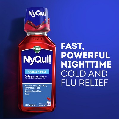 Vicks NyQuil Cold & Flu Medicine Liquid - Cherry - 12 fl oz: Acetaminophen, 1 Package Quantity