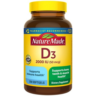 Nature Made Vitamin D3 2000 IU (50 mcg), Bone Health and Immune Support Softgels