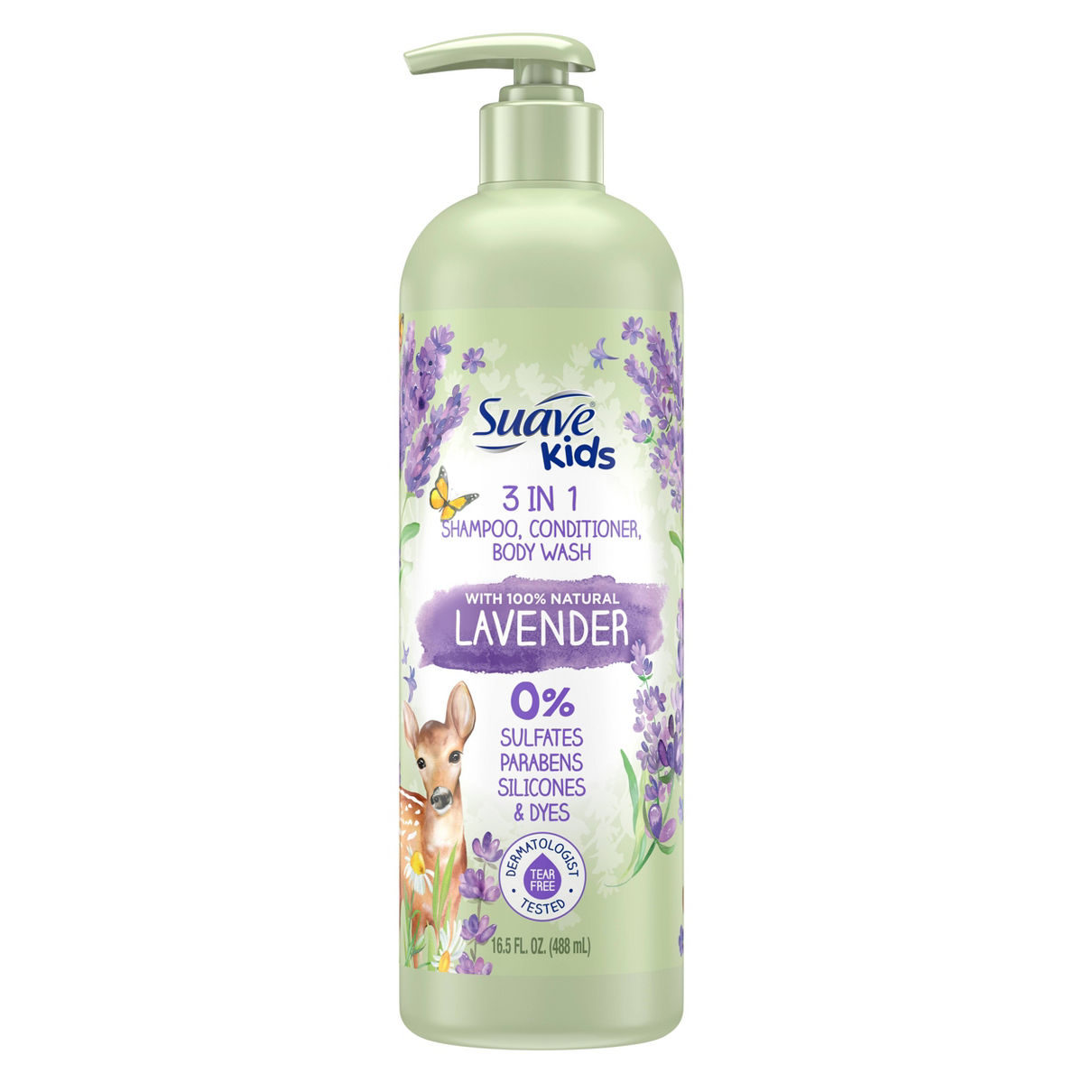 Suave Kids' Natural Lavender 3-in-1 Pump Shampoo + Conditioner + Body Wash - 16.5 fl oz