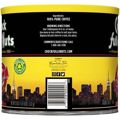 Chock full o'Nuts Original Medium Roast Ground Coffee - 26oz: Arabica Beans, Unflavored