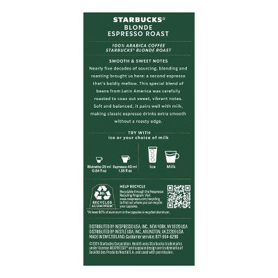 Starbucks by Nespresso Original Line Pods Light Roast Coffee Blonde Espresso Roast - 10ct: Arabica Beans
