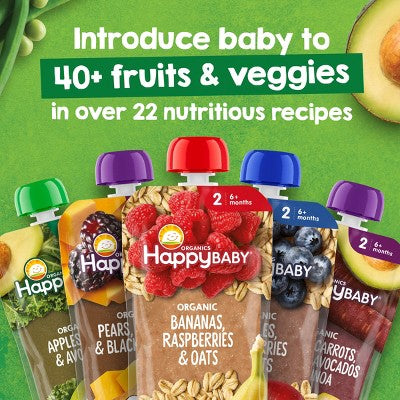 HappyBaby Clearly Crafted Bananas Raspberries & Oats Baby Food Pouch