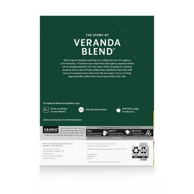Starbucks Veranda Blend Blonde Light Roast Keurig K-Cup Coffee Pods - 22ct