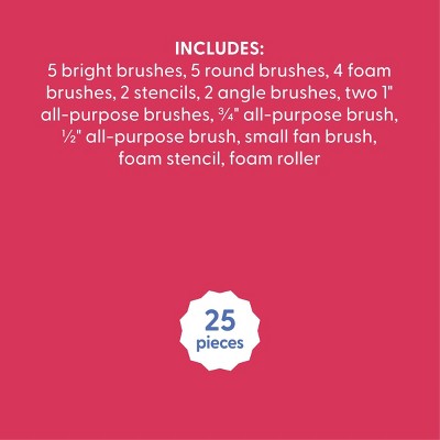 25pc Mixed Media Tools Set - Mondo Llama™: Artist Paint Brushes & Applicators, Nylon & Wood, Multicolor, 7" Length