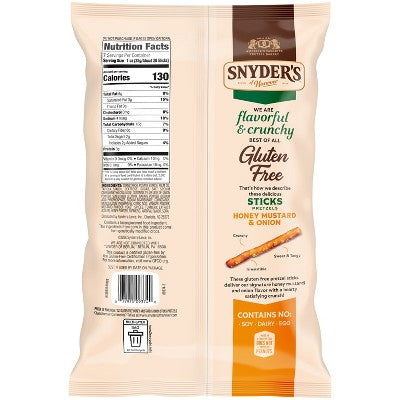 Snyder's of Hanover Gluten Free Pretzel Sticks Honey Mustard and Onion - 7oz: Mild Spice, No High Fructose Corn Syrup
