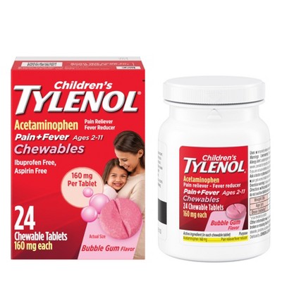 Children's Tylenol Pain + Fever Relief Chewables - Acetaminophen - Bubble Gum - 24ct