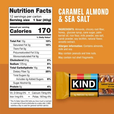 KIND Nut Bars Caramel Almond & Sea Salt Gluten Free Protein Snack Bars - 16.8oz/12ct