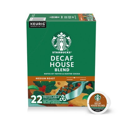 Starbucks Decaf House Blend Medium Roast Keurig K-Cup Coffee Pods - 22ct