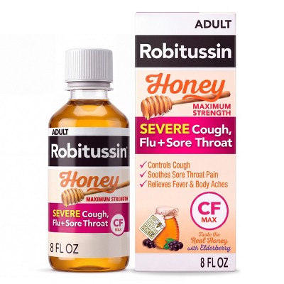 Robitussin Daytime Severe Cough, Flu and Sore Throat Syrup - Honey - 8 fl oz: Contains Acetaminophen, Dextromethorphan, 650mg Strength