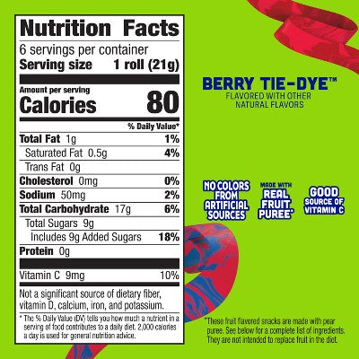 Fruit by the Foot Tie Dye Fruit Snacks - 6ct: Gluten-Free, No Artificial Sweeteners
