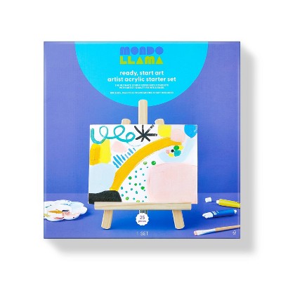 25pc Artist Acrylic Starter Set - Mondo Llama™: Easel & Paint Kit with Brushes, Palette, Canvas Boards, Design Guide