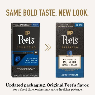 Peet's Coffee Ristretto Decaffeinato Espresso Roast Aluminum Capsules - 10ct