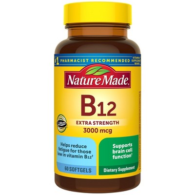 Nature Made Extra Strength Vitamin B12 3000 mcg, Energy Metabolism Support, B12 Vitamin Softgels, USP Verified - 60ct