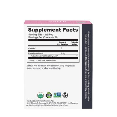 Earth Mama Organic Raspberry Leaf for Labor Prep and Menstrual Support Herbal Bagged Teas - 16ct