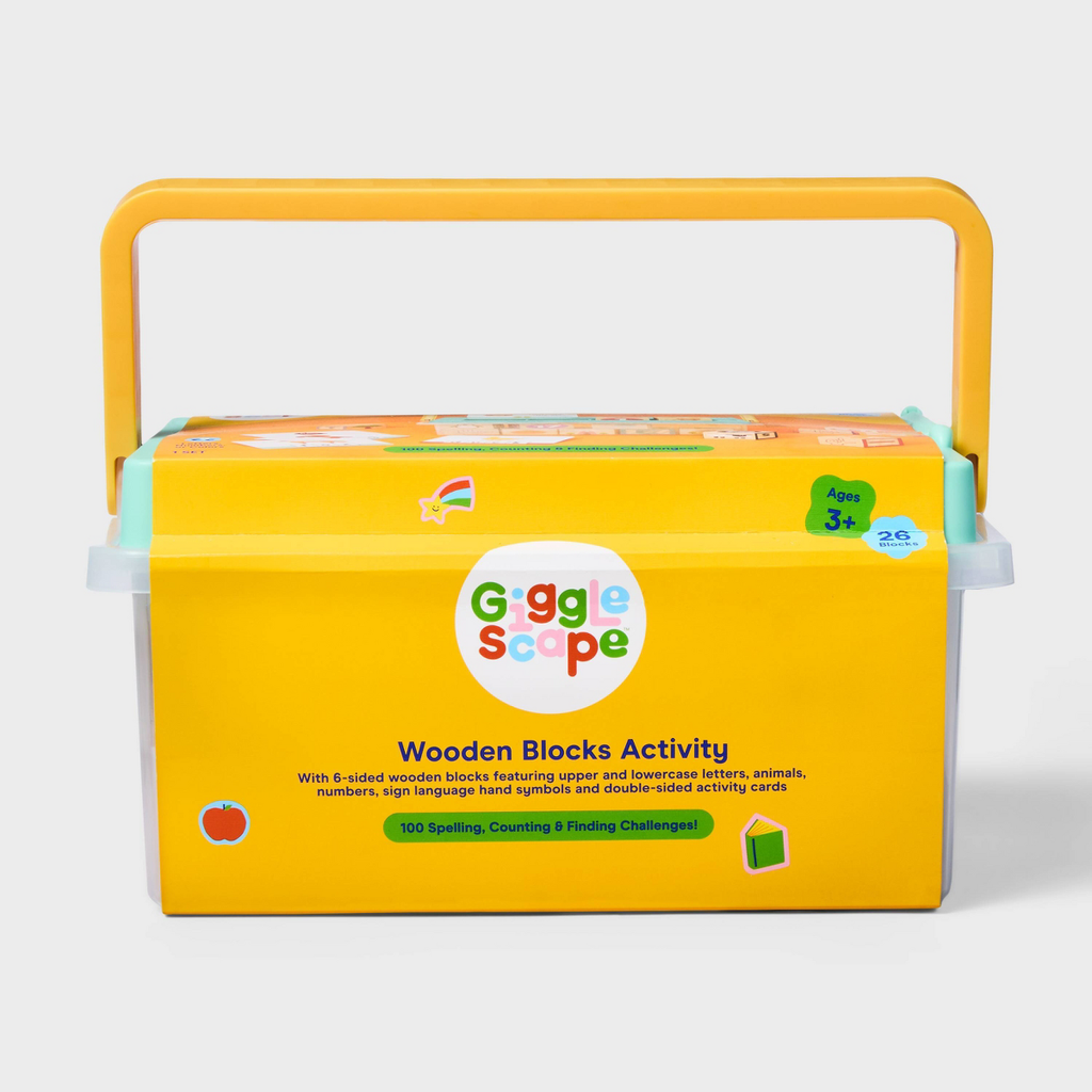 Wooden Blocks Activity - Gigglescape™: Educational Letter Blocks, Storage Box, 78 Pieces, Ages 3+