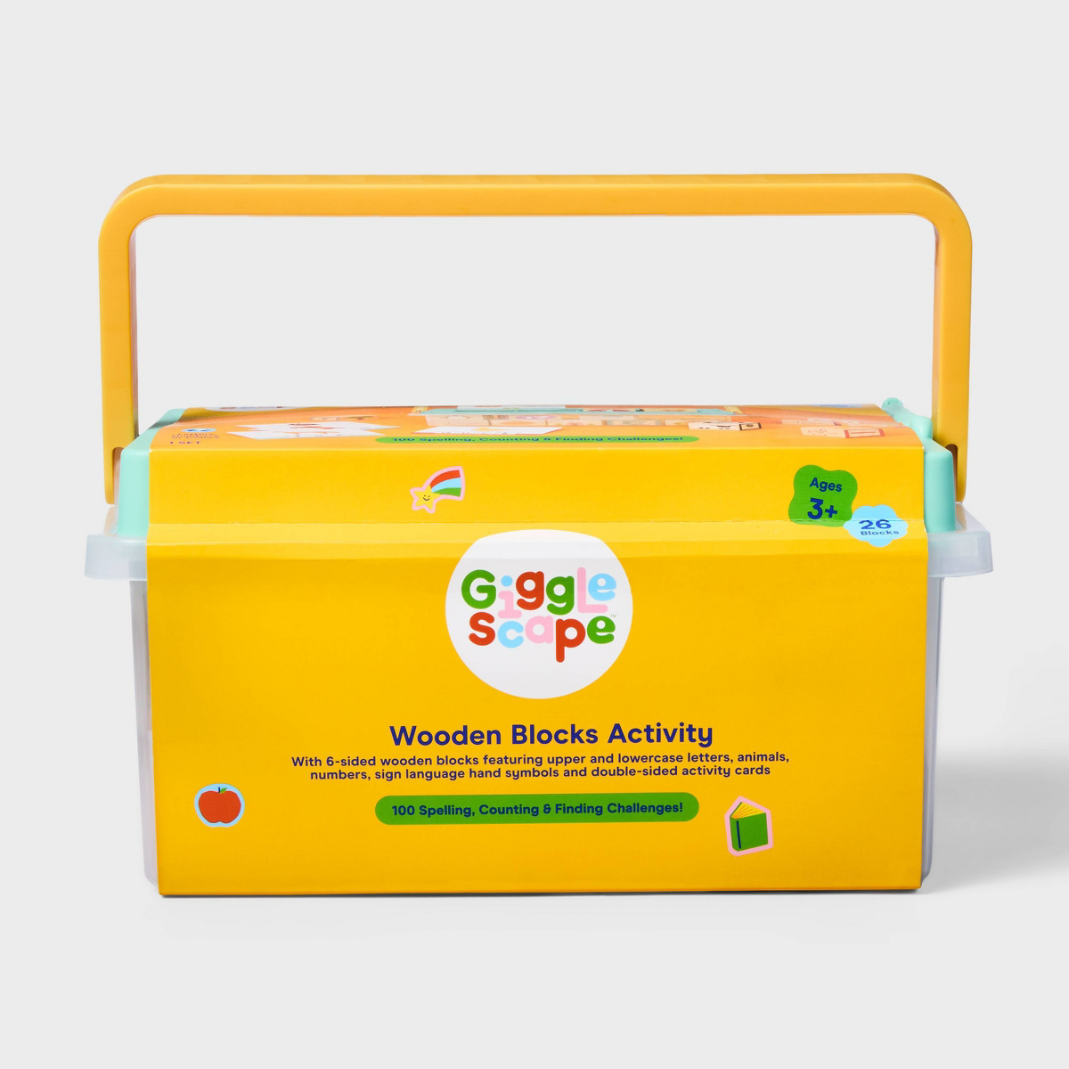 Wooden Blocks Activity - Gigglescape™: Educational Letter Blocks, Storage Box, 78 Pieces, Ages 3+