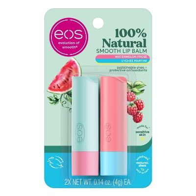 eos 100% Natural Shea, Watermelon Frosé & Lychee Martini Lip Balm - 0.28oz/2pk