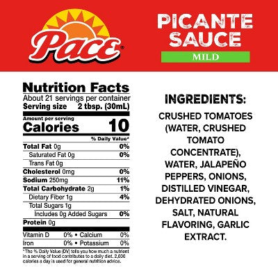 Pace Mild Picante Sauce 24oz: Gluten-Free, No Added Sugar, Vegan