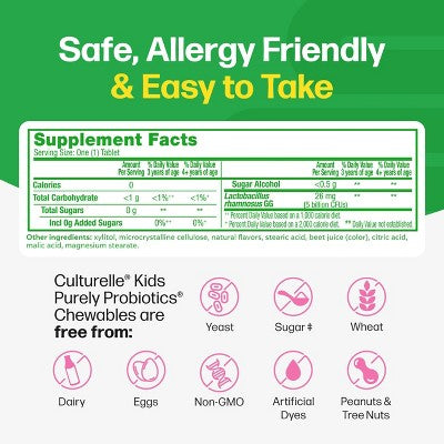 Culturelle Kids Daily Probiotic Chewable Tablets for Immune Support, Digestive and Oral Health - Berry - 30ct