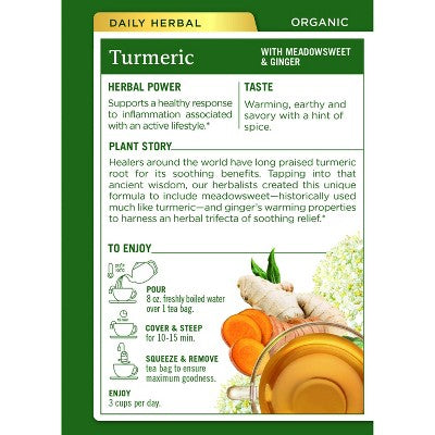 Traditional Medicinals Turmeric with Meadowsweet & Ginger - 16ct: Organic Certified, Non-Caffeinated