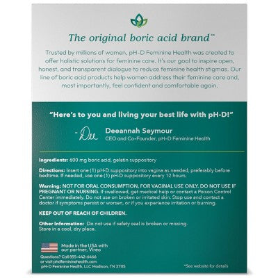 pH-D Feminine Health Boric Acid Vaginal Suppositories