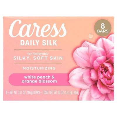 Caress Daily Silk White Peach & Orange Blossom Scent Bar Soap - 8pk - 3.75oz each