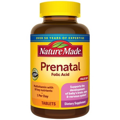 Nature Made Prenatal Multivitamin with Folic Acid, Prenatal Vitamin & Mineral Supplement Tablet, USP Verified - 250ct