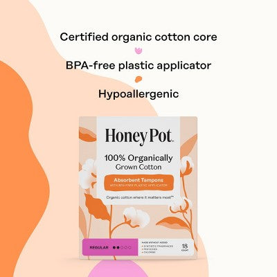 Honey Pot 100% Organically Grown Cotton Tampons - Regular absorbency - 18 ct
