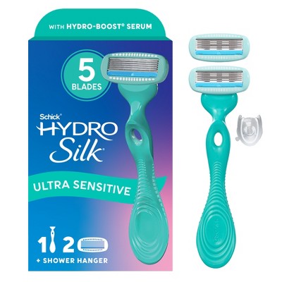 Schick Hydro Silk Sensitive Women's Razor - 1 Razor Handle & 2 Refills: Hypoallergenic, For Bikini Line, Legs & Underarm, 5 Blades
