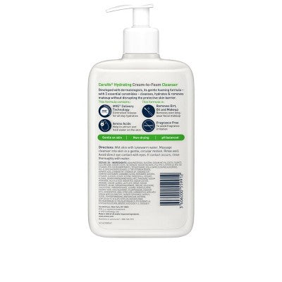 CeraVe Hydrating Cream-to-Foam Face Wash with Hyaluronic Acid for Normal to Dry Skin