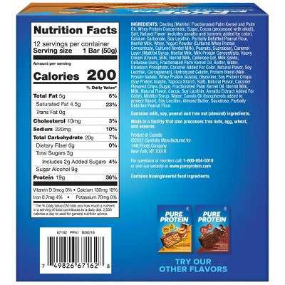 Pure Protein Chocolate Salted Caramel High Protein Snack Protein Bar - 19g Protein - 12ct