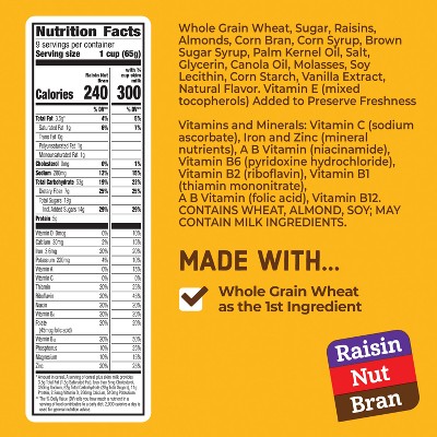 Raisin Nut Bran Breakfast Cereal 20.8oz - General Mills: No Artificial Sweeteners, Whole Grain