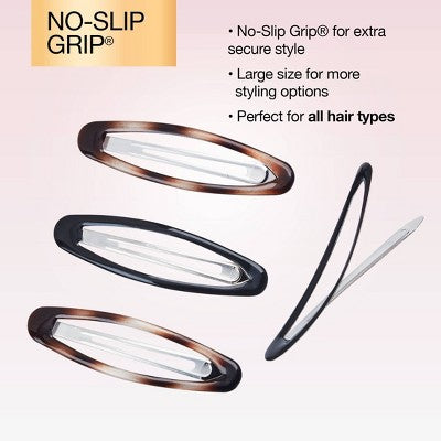 scünci No-Slip Grip Large Oval Snap Clips - Tortoise - All Hair - 4pcs