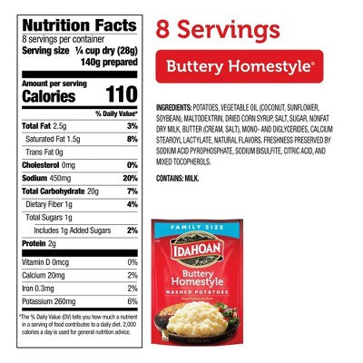 Idahoan Gluten Free Buttery Homestyle Mash Potatoes - 8oz: Wheat Free, Plant-Based