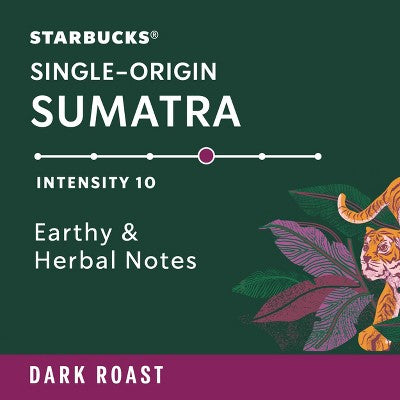Starbucks by Nespresso Vertuo Line Pods Dark Roast Coffee Single-Origin Sumatra - 8ct: Arabica Beans, Herb Flavor