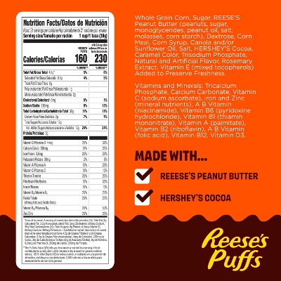 Reese's Peanut Butter Puffs Giant Size Cereal - 29oz: No High Fructose Corn Syrup, Whole Grain