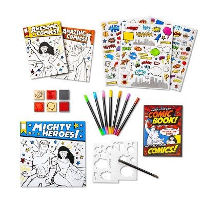 Create-Your-Own Superhero Comic Books Kit - Mondo Llama™: DIY Art Kit for Designing Superhero Comics, Includes Markers & Stickers