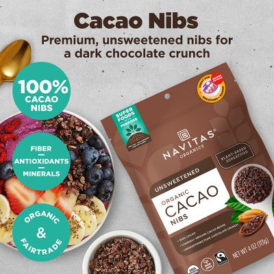 Navitas Organics Unsweetened Cacao Nibs - 4oz: Organic Certified, Vegan, Fair Trade Certified