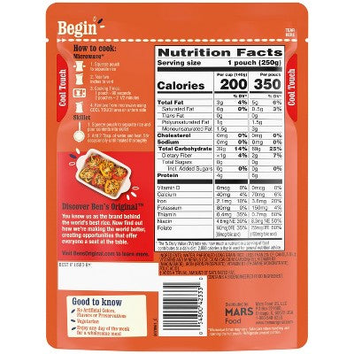 Ben's Original Ready Rice White Rice Microwavable Pouch - 8.8oz: No Artificial Flavors, Colors or Preservatives