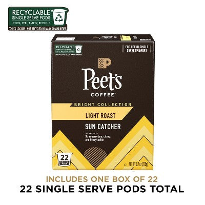 Peet's Coffee Sun Catcher Light Roast Single Serve Coffee Pods - 22ct: Compatible With Keurig, Arabica Beans