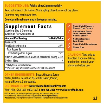 Nature Made Vitamin C 250mg Per Serving for Immune Support Vitamin Gummies - Tangerine Flavored - 150ct