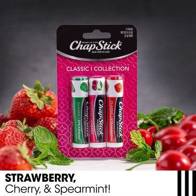 Chapstick Classic Variety Pack Lip Balm - Cherry, Strawberry, & Spearmint - 3ct/0.45oz