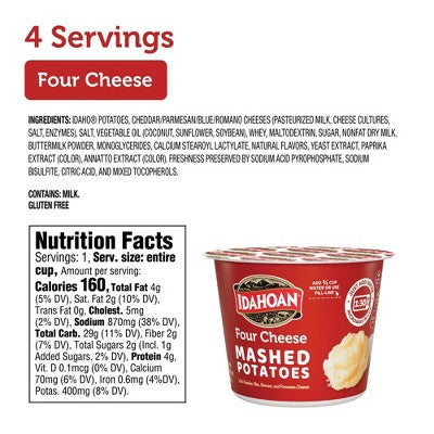 Idahoan Gluten Free Four Cheese Mashed Potato Cups - 6oz/4ct: Wheat Free, Plant-Based