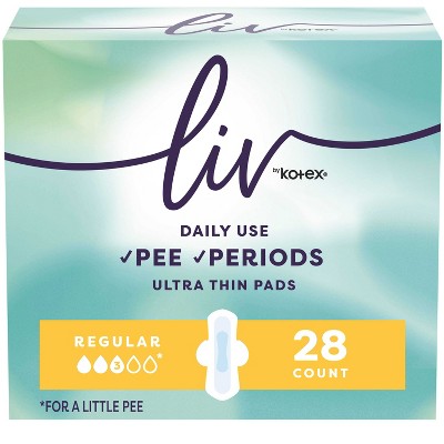 Liv by Kotex Period & Pee Regular Absorbency Ultra Thin Pads - 28ct