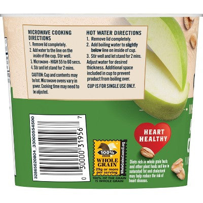 Quaker Instant Oatmeal Cup Apple Cinnamon 1.51oz: No Artificial Flavors, No Preservatives