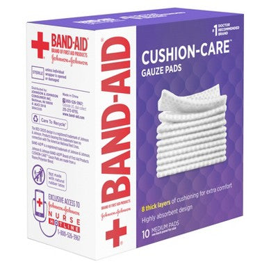 Johnson & Johnson Brand Cushion Care Gauze Pads, Medium, 3 in x 3 in - 10 ct