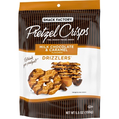 Snack Factory Pretzel Crisps Drizzlers Milk Chocolate & Caramel Drizzled Pretzels - 5.5oz: No Artificial Flavors, No High Fructose Corn Syrup