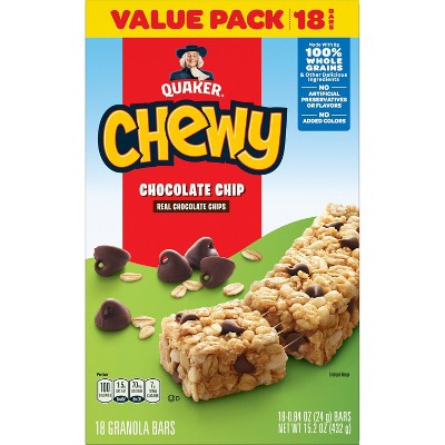Quaker Chewy Chocolate Chip Granola Snack Bars 15.2oz/18ct: No Artificial Flavors, No High Fructose Corn Syrup